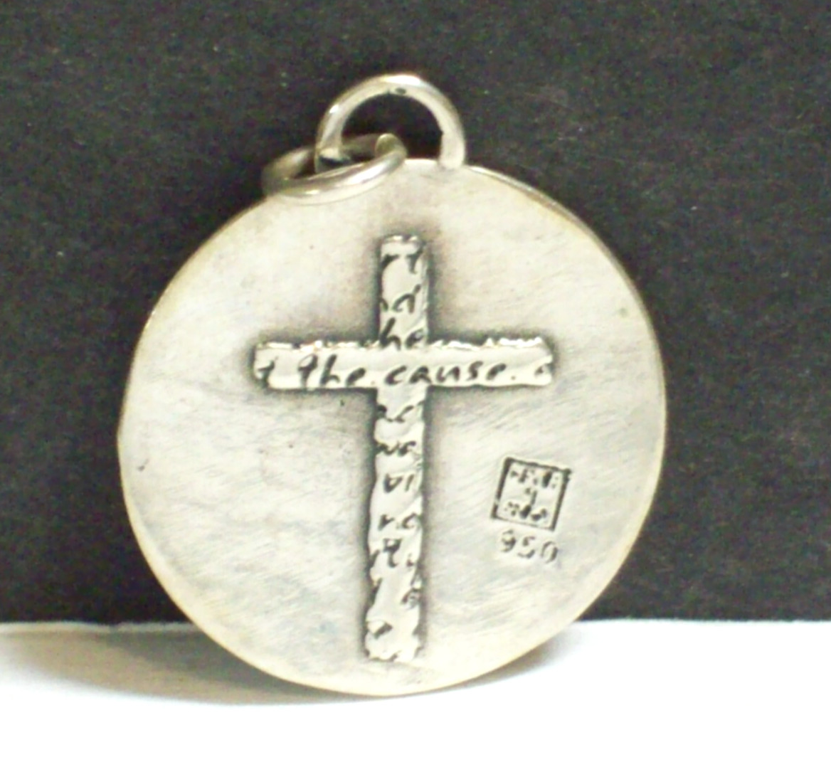 Fine Silver 950 Cross Pendant Charity is a Virtue Circle  Charm Kevin N Anna