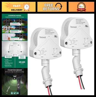2 Pack 240° Motion Detector Sensors, Adjustable Delay & Sensitivity, 60ft Range,