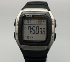 Casio Illuminator Digital Watch Men 35mm Chronograph 3239 W-96H Silver Tone