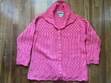 ARAN CRAFTS 100 Merino Wool Fisherman Cable Chunky Knit Sweater-Large-RARE PINK