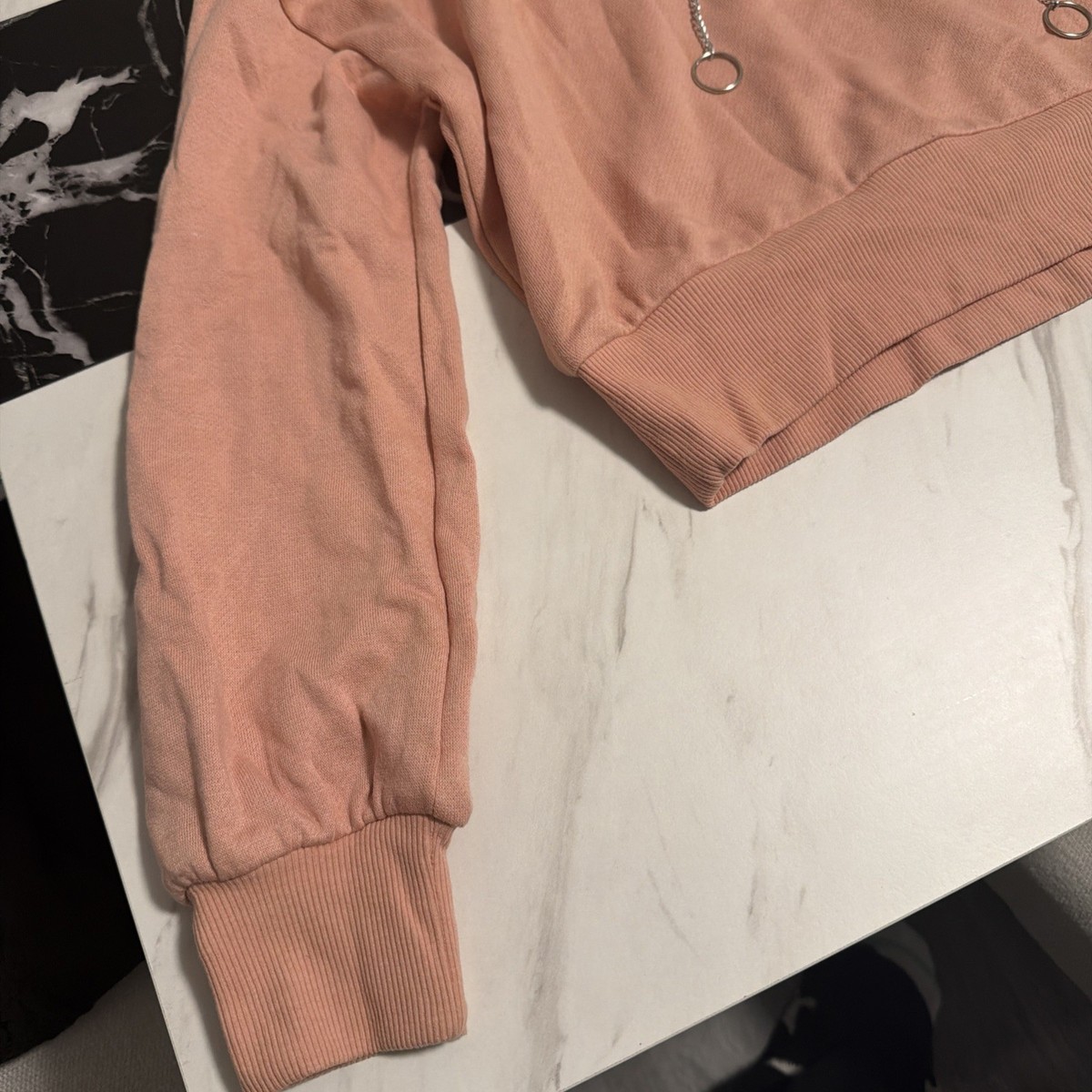 Wild Fable Pink Cropped Hoodie Long Sleeves With Chain Strings Attached Size M View 2