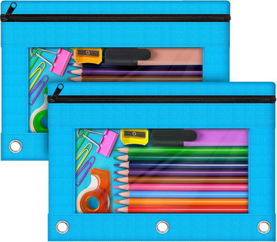 Pencil Pouch for 3 Ring Binder, 2 Pack Pencil Bags with Zipper, Sky Blue Pencil