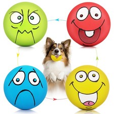 HDSX 4-Pack 2.8" Smiley Face Squeaky Dog Toys, Soft Latex Rubber Squeak Balls
