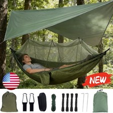 Camping Hammock with Rain Fly Tarp Mosquito Net Heavy Duty Tree Straps Portable