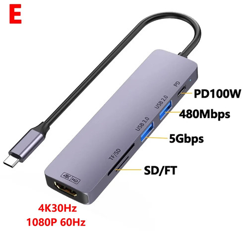 10Gbps USB C HUB 4K 60Hz Type C to HDMI-compatible PD 100W USB Splitter Adapter - 第 20/20 張圖片
