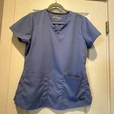 Grey's Anatomy Scrub Top Womens Medium Blue Short Sleeve V Neck Style 71166