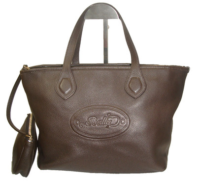 Bally Brown Very Soft Leather Raised Logo  Tote  Plus Matching Wristlet Nr MINT!