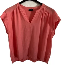 Splendid Top Blouse L Coral Orange LINEN Blend Minimalist Beachy Light Academia