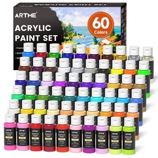 Acrylic Paint Set, 60 Colors in 2oz/60ml Bottles, Non Toxic, Waterproof, Rich...