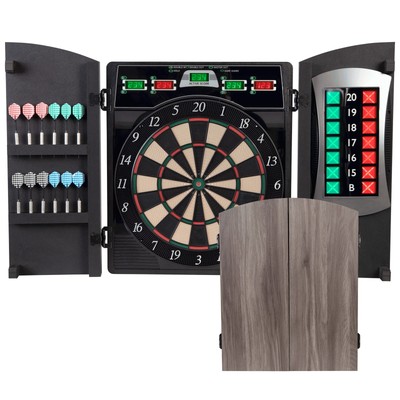 Cricket Maxx 4.0 Electronic Dartboard Cabinet Set - Stylish Woodgrain Doors -...