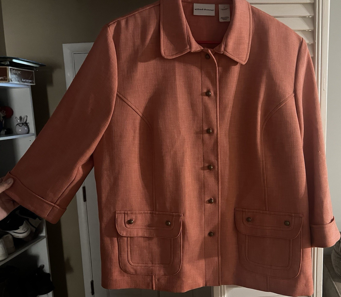 Alfred Dunner Women's Pink Jacket 2XL Button Front 3/4 Sleeve Short Pockets