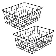 2 PCS Black Wire Storage Baskets Metal Household Freezer Pantry Organizer