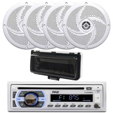 Pyle Marine Bluetooth CD Receiver, 4x 5.25" 180W Boat Speaker, Cover White 