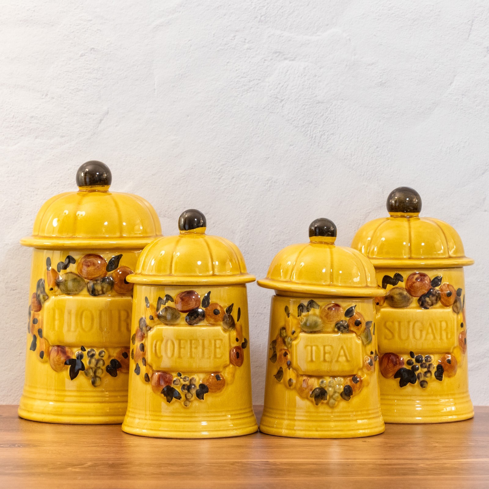 4-Vintage 1967 Los Angeles Pottery California USA Autumn Harvest Canister Set
