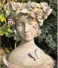 Girl Face Head Planter Female Flower Pot Butterflies