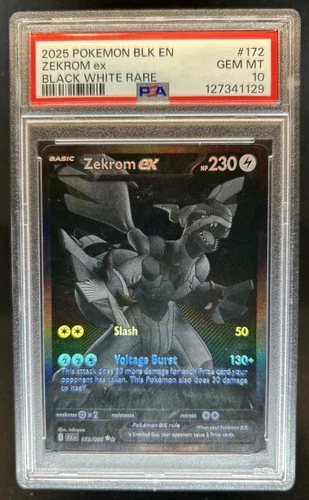 2025 Pokemon Black Bolt Zekrom ex and White Rare #172/086 PSA 10 GEM MINT