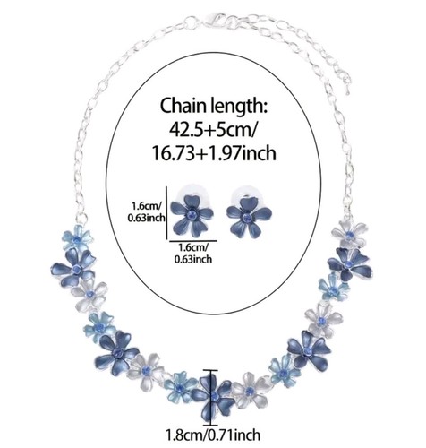 Flower earrings Necklace Set Blue easter spring fashion jewelry FAST Free Ship - Picture 2 of 2