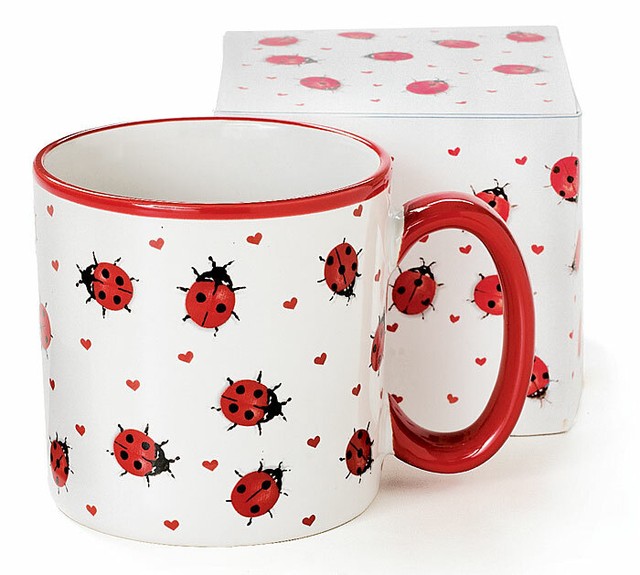 Lovely LadyBug Mug Lady Bug Coffee Tea Cup Red and White Gift Box