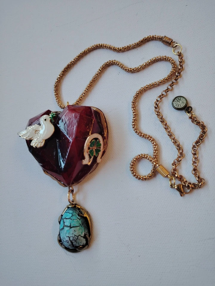 Collar Joyería Medallón Dije de la Suerte Cadena Paloma Corazón Herradura Trébol de Cuatro Hojas Foto 3 de 4