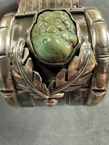 Vintage Sterling Silver Navajo Turquoise Watch Cuff Bracelet Signed - Picture 11 of 12