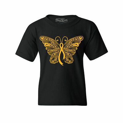 Gold Ribbon Butterfly Youth's T-Shirt Childhood Cancer Awareness Shirts