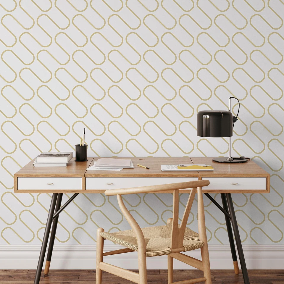 Papel pintado líneas curvas geométricas ondas metálicas Catherine Lansfield 206504 dorado Foto 4 de 4