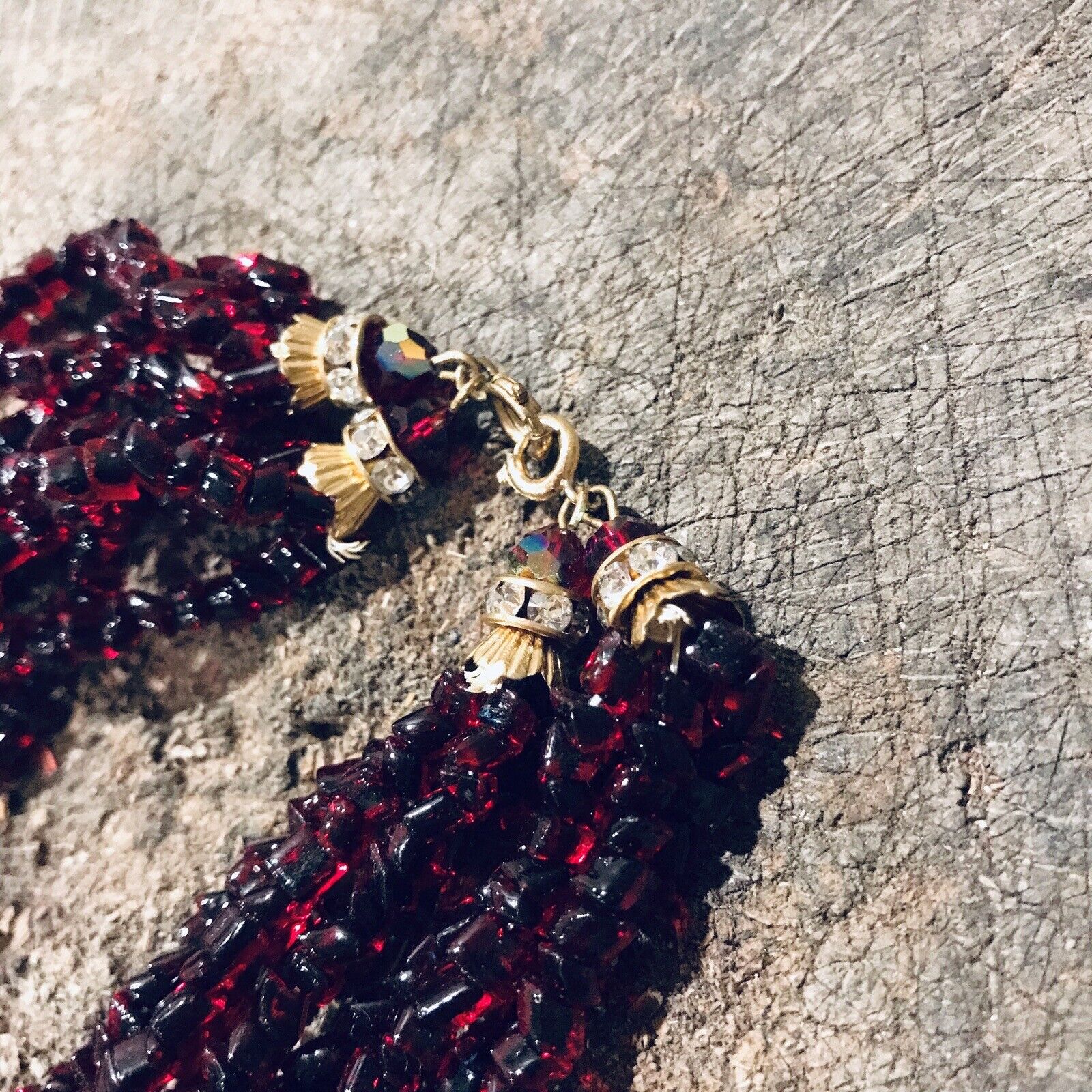 Vintage garnet necklace multi strand beaded - image 6