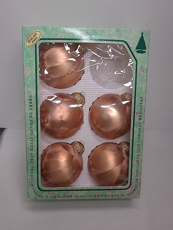 Box of 5 Glass Christmas by Krebs Glass Ornaments Rose Ash Jewel Vintage