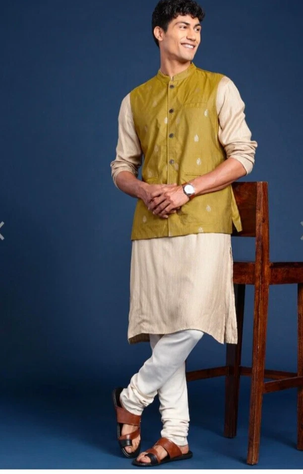 Хлопок первоклассный мужской напечатано мандарин воротник Rogan Неру куртка Быстрая доставка - Изображение 4 из 4