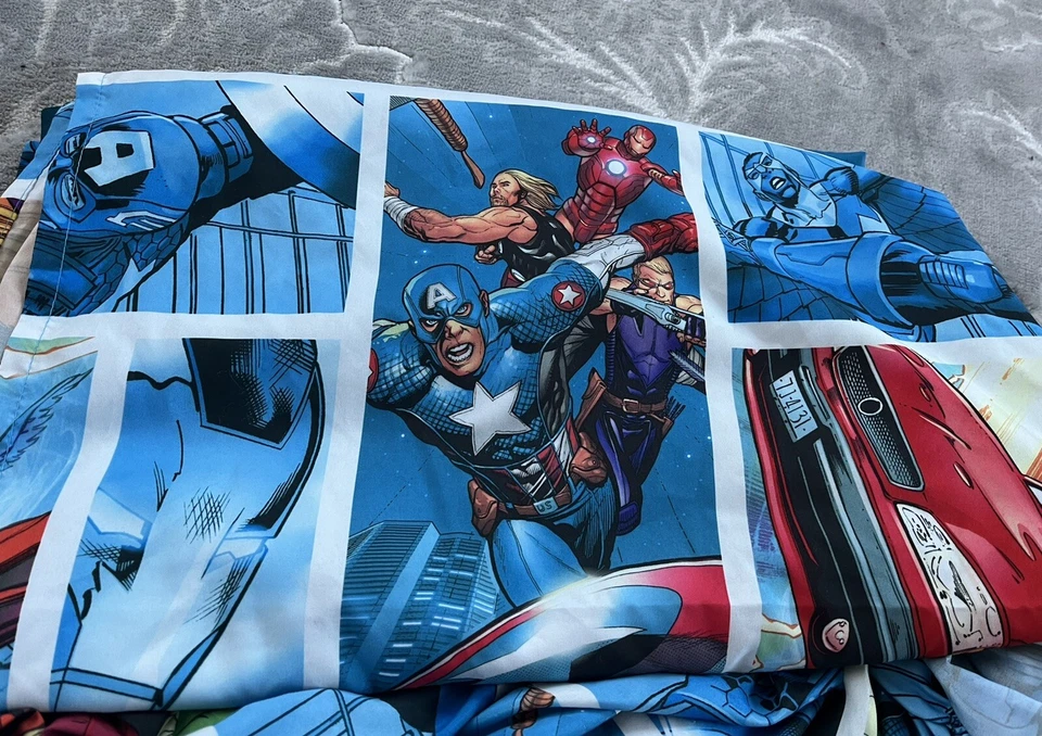 Juego completo de sábanas dobles Marvel de 2 piezas Avengers Assemble ropa de cama azul Foto 3 de 4