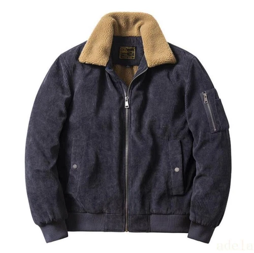 Herren Baumwolle Gefüttert Cord Motorrad Jacke Revers Mantel Dick Warm Biker Mäntel - Bild 2 von 17