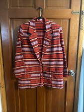 Vintage 90s Women's Ivy Wear Aztec Tribal Southwestern Style Red Knit Blazer