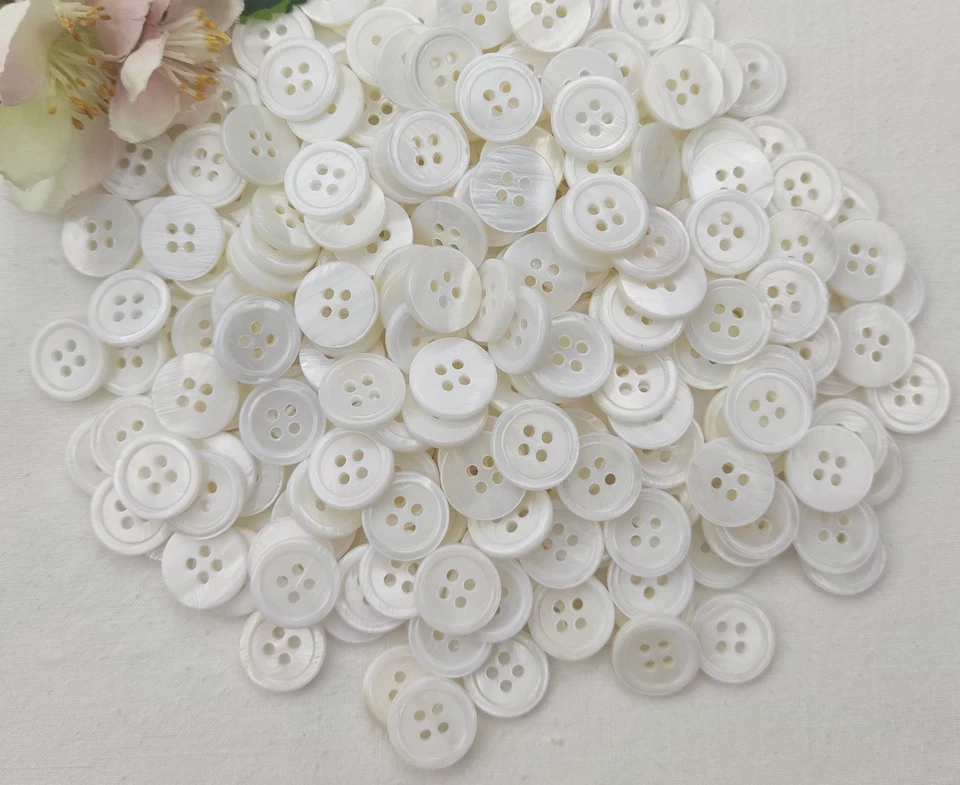 4 Knöpfe rund Perlmutt 15mm weiß Muscheln Rand Knopf Jacke schimmer Damen natur - Bild 4 von 4