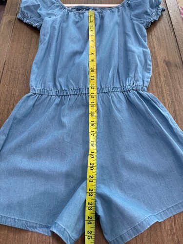 Girl's Gap Soft Chambray Short Puff Sleeve One Piece Romper, size large - Picture 9 of 10