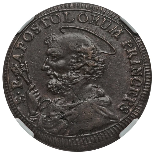 Papal States Pius VI 2-1/2 Baiocchi 1796 Copper NGC AU50 Brown Free Shipping