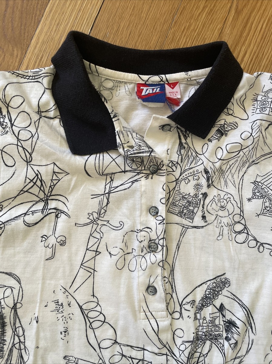 Vintage Retro Tail Golf Shirt Women L Made USA Black White Graphic