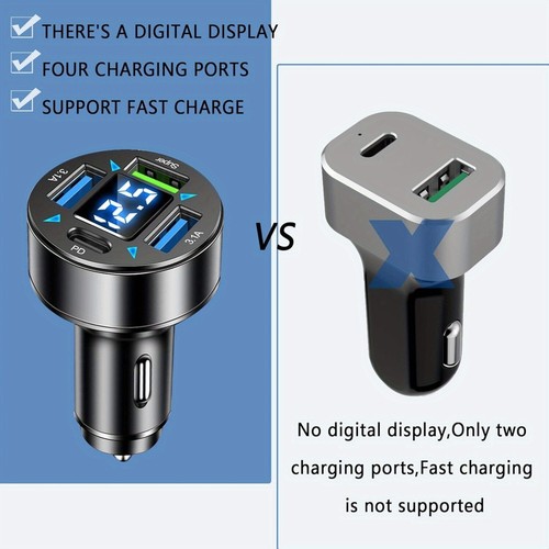 Caricabatteria da auto ultraveloce 66W con adattatore USB C 4 porte e voltmetro digitale - PD3.1 - Foto 5 di 9