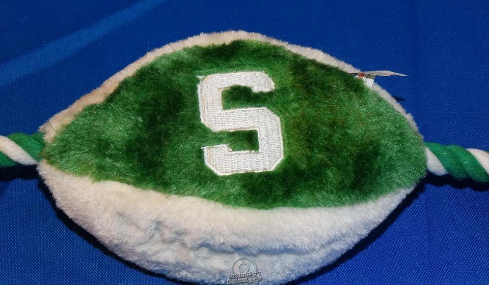 Michigan State University Spartans Plush Football Squeaky Rope Dog Chew Toy  - Image 3 of 3