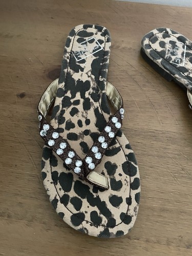 Chanclas Damas Marrón Mezcla Colección FIORE Estampado Animal Diamante Talla 7UK - Imagen 5 de 11