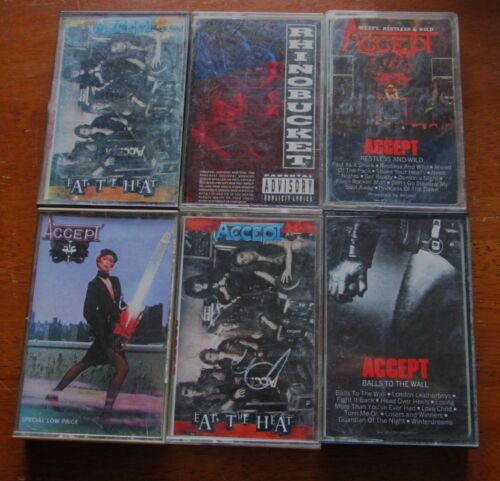 Heavy Metal Cassette Tape Lot of 6 Accept & Rhino Bucket Play Great!