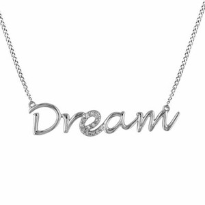 Authentic Simulated Round Diamond 14K White Gold Plated "Dream" Pendant Necklace 18"
