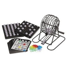 Deluxe Bingo Game Set With Metal Rotary Cage 18 Cards New