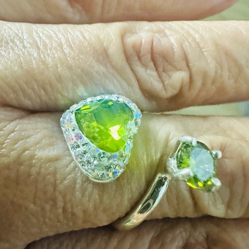 Anillo Boho Plata 925 Ajustable Verde Circón Hecho a Mano - Imagen 6 de 11
