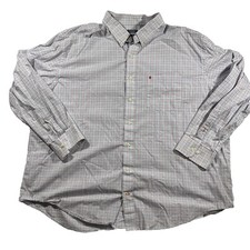 Izod Shirt Mens 3XL Big  Tall White Plaid Grid Navy Button Down Long Sleeve