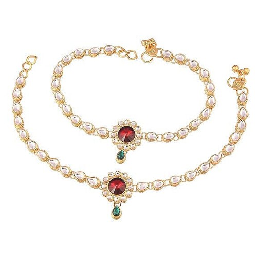 Indian Traditional Kundan Anklet Wedding Anklet For Women - Picture 3 of 5