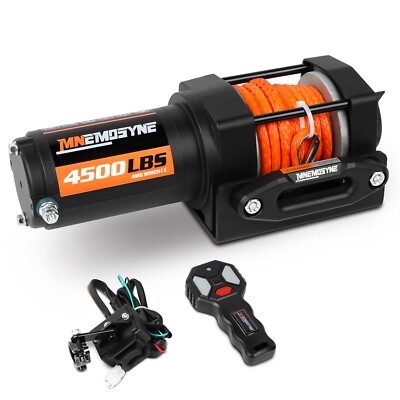 MNEMOSYNE Electric Winch 4500lb Synthetic Rope Wireless Remote Towing ATV UTV
