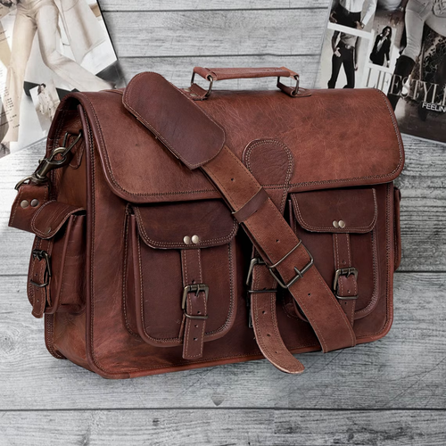 Vintage Genuine Leather Satchel Shoulder Bag Messenger Laptop briefcase for Men - Picture 2 of 8