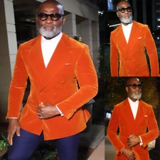 Retro Velvet 2Pcs Men's Suits Wide Peak Lapel Wedding Party Tuxedo Formal Blazer