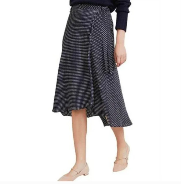 WITCHERY Navy / white polka dot / spot wrap skirt - size 6 - EUC
