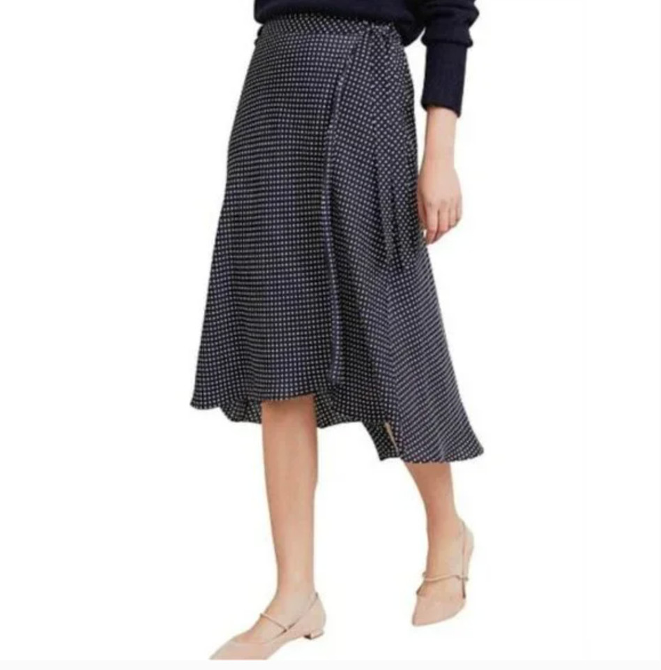 WITCHERY Navy / white polka dot / spot wrap skirt - size 6 - EUC
